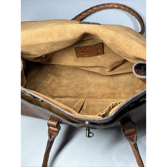 Patricia Nash Tooled Embossed Leather Vienna Satchel Handbag Brown Tote Bag - Picture 8 of 16